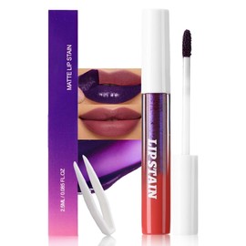 IATMOMOD Matte Liquid Lip Stain Peel Off Lip liner Tattoo with Tweezer, Maroon Red Liquid Lipstick Lipstain Long Lasting Waterproof for Women, Highly Pigmented Not Faded Smudge-proof Easy to Apply, 01