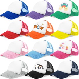12 Pack Sublimation Blank Trucker Hats, Kids Trucker Hat Foam Front High Crown Mesh Back Trucker Hat, DIY Custom Baseball Caps Bulk Adjustable Snapback for Boys Girls