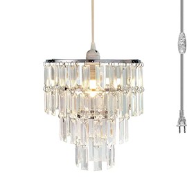 Plug in Modern Chandelier Faux Crystal Fixture Pendant ,W10.25" X H11.5" ,with ON/Off Switch and 16.4ft Clear Hanging Cord for Bedroom Dining Room and More(1 Light Plug-in, Crystal)