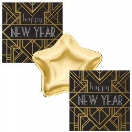 KatchOn New Years Eve Plates and Napkins Roaring 20's Art Deco Foil Stamp Star Plates