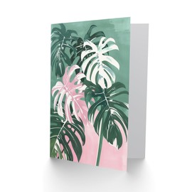 Artery8 Greeting Card Plant Lover Monstera Leaves Green Pink Botanical Blank For Him Or Her Art Birthday Card