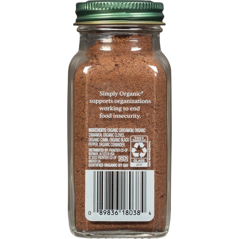 Simply Organic Garam Masala, 3-Ounce Jar, Northern Indian Spice Blend,