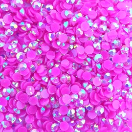MajorCrafts 2000pcs 5mm ss20 Jelly AB Flat Back Round 14 Facets Resin Rhinestones Arts and Crafts Embellishment Gems (Hot Pink AB C73)