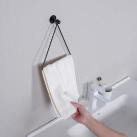 MyGift Hand Towel Holder Wall Mounted, Bath Hand Towel Rack, Triangular Towel Ring for Bathroom/Kitchen Accessories, Matte Black Metal