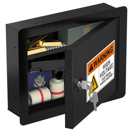 In-Wall Safe with Disguised Sticker, Heavy Duty Wall Safes Between the Studs Fireproof, Fits 16-Inch Studs with Key Lock, Hidden Storage for Firearms, Money, and Valuables (Black)