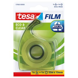 tesafilm Eco & Clear transparentes Selbstklebeband 33m:19mm + Easy Cut Handabroller - für umweltfreundliches Kleben - Eco Logo