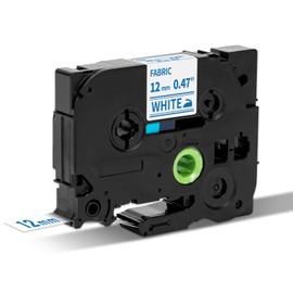 Aken 1 x Compatible with Brother P-touch tapes TZe-FA3 textile iron-on tape blue on white 12 mm label tape for P Touch H200, H100LB/R, H105, E100/VP, D200/BW/VP