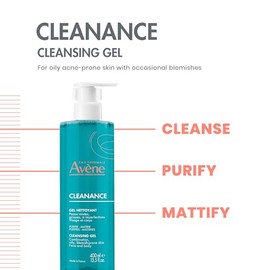 Avene Cleanance Cleansing Gel Soap Free Cleanser for Acne Prone, Oily, Face & Body, Pump, 13.5 oz.