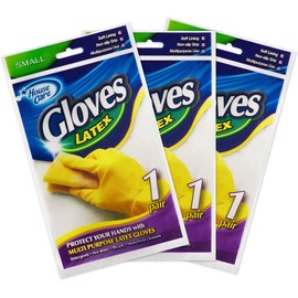 SteadMax 3 Pack Rubber Gloves, Professional Reusable Latex Gloves, 3 Pairs (Small)