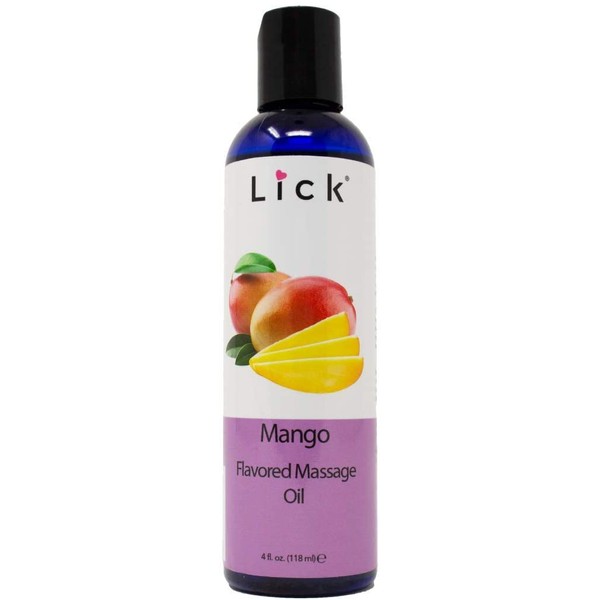 Mango Flavored Massage Oil for Couples – Edible Massaging Lotion with Vitamin E and Sweet Almond and Coconut Oil is Non Sticky and Gentle on Skin – Natural, Relaxing and Vegan Friendly (4 oz)