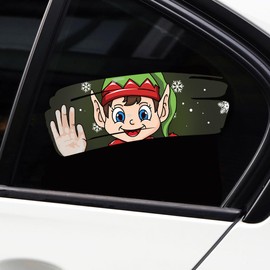 Iprokiu Christmas Decoration Peeking Sticker for Car Window Santa Claus Snowman Reindeer Peeking Decal Double-Sided Car Sticker Funny Christmas Window Decal (Cute Elf)