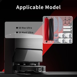 18 Pack Replacement Parts Compatible with Roborock S8 MaxV Ultra, S8 Max Ultra Vacuum Cleaner, Robot Vacuum Cleaner 2 Main Brush, 4 Mop Pads, 4 Black Side Brushes, 4 Dust Bags, 2 Filter