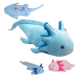 BABY FRANKIEZHOU Simulation Blue Axolotl Plush Toy, Axolotl Stuffed Animal Plush Soft Zippered Blue Axolotl Set, Kids Gift, Adorable Room Decor