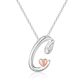 Mesovor Silver Initial Necklace for Women, Sterling Silver Plated Jewelry | Classic Letter Name Pendant Necklace with Rose Gold Heart, Gifts for family Mother Sister Wife, 20 Inch Chain (Letter-C)