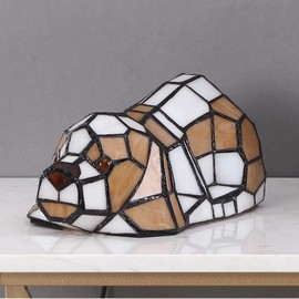 Bieye L10210 Tiffany Style Stained Glass Accent Dog Table Lamp for Home Decor, Orange