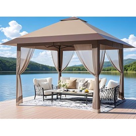 HarmonyHealth 13x13 Pop Up Gazebo with Mosquito Netting & UPF 50+ Canopy Tent - Waterproof Outdoor Shelter for Backyard, Patio, Deck - Instant Setup, Durable Steel Frame (4 Sandbags & Wheeled Bag)