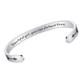 SAM & LORI Friend Gift Inspirational Bracelet for Teen Motivational Cuff 13 16 Years Old Secret Message Bangle Sister Daughter Birthday Dancer Female You Can Do Hard Things
