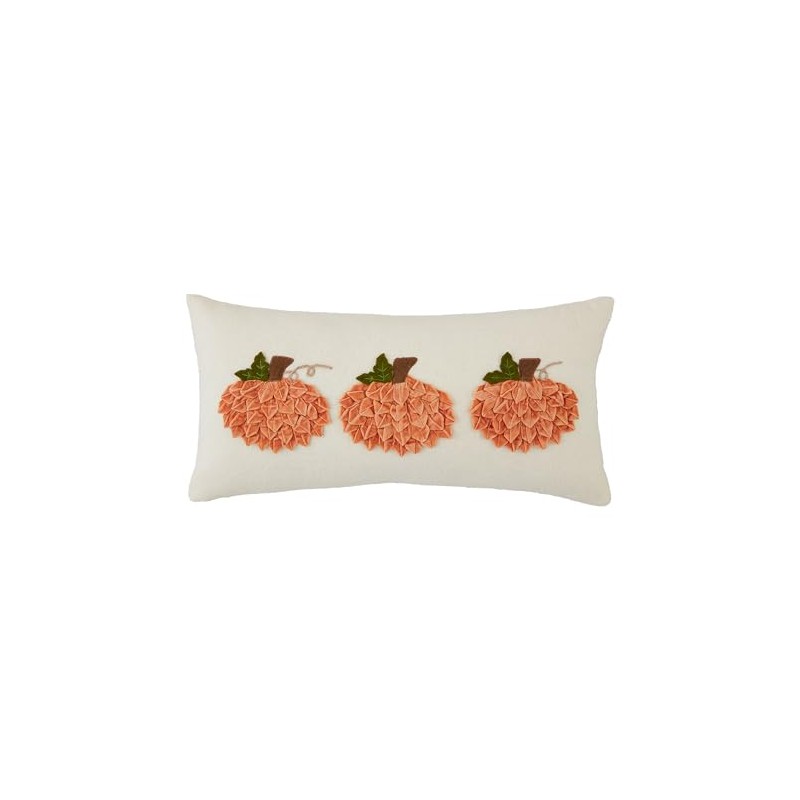 Mud Pie Lumbar Velvet Pumpkin Pillow, 10" x 21", White