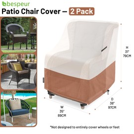 bespeur Waterproof Patio Chair Covers 2 Pack,Heavy Duty 600D Oxford Outdoor Swivel Chair Covers Furniture Cover for Adirondack Deck Chairs，Fits 35" W x 38" D x 31" H,Beige & Brown