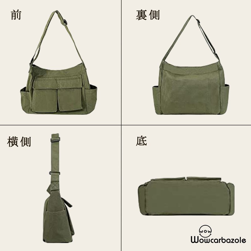 Wowcarbazole Tote Bag, Canvas, Large Capacity, Shoulder Bag, Solid Color,