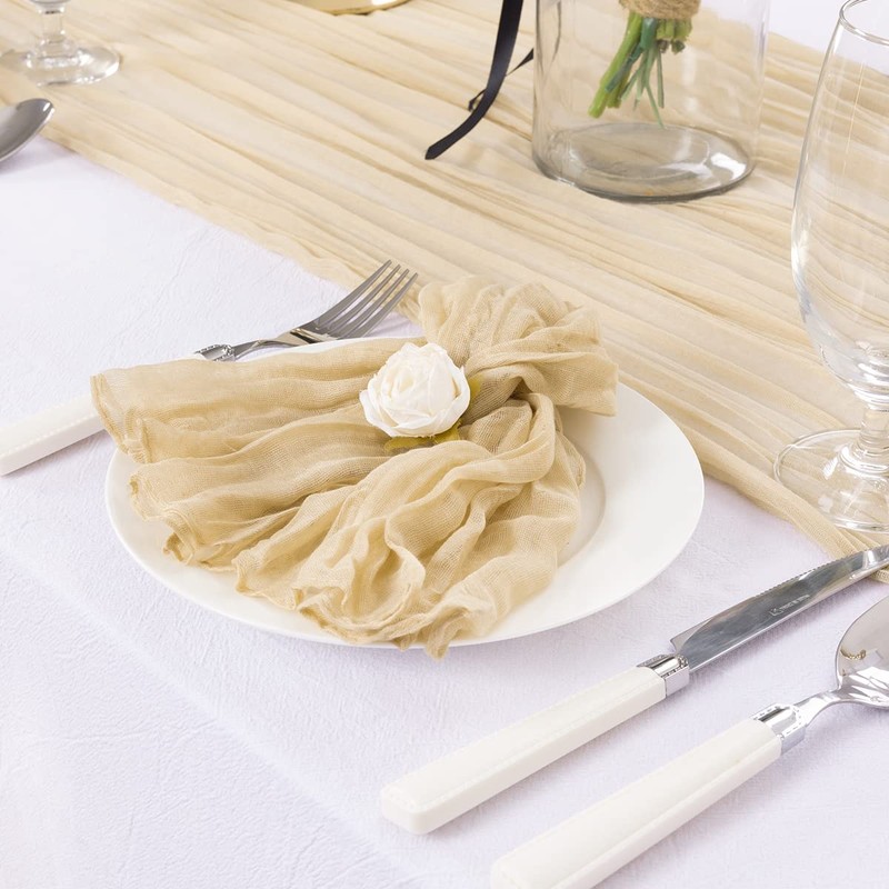 DeZerlor Champagne Cheesecloth Table Runner Boho Gauze Table Runner Rustic