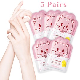 BEAUTYTURESS Cute Cat Paw Hand Masks Moisturizing Glove - 5 Pairs - Exfoliating Gloves for Hand - Travel-Friendly, Daily Hand Care - Spa Day Essentials - Stocking Stuffers