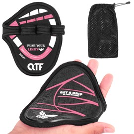QTF Gym Grips Pads - Rubber Gloves Gym Palm Protector Weight Lifting Grips Replacement of Workout Gloves Men and Women - Lifting Pads for Weightlifting, Calisthenics & Pull Ups (Black/Pink)