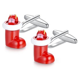 HONEY BEAR Men's Santa Claus Boots Cufflinks Reusable, Stainless Steel