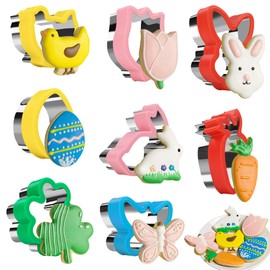8-Piece Easter Cookie Cutter Set, Bread Cutters for Children, Sandwich Cookie Cutter Set, Rabbit, Chick, Egg, Carrot, Rabbit Head, Clover, Butterfly and Tulips
