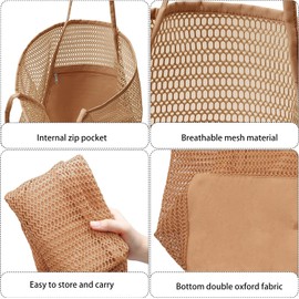Pinsheng Mesh Shopping Bag, Mesh Bag, Large Shoulder Bag, Beach Bag for Women with Inner Pocket, Women's Handbag, Waterproof Swimming Bag, Foldable for Picnic, Food, Travel, brown