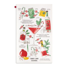 DEMDACO Uncork & Unwind Holiday White, Red, Green 17 x 28 Inch Cotton Twill Functional and Festive, Absorbent for Cleaning, Christmas Dish Bar Towel, Candy Cane Cocktail