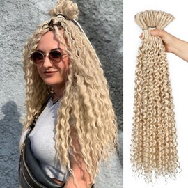 WIGER Full Set Double Ended Platinum Blonde Curly Dreads Extension for Women DE Blonde Wavy Dreadlock Handmade Synthetic Soft Dreadlock Crochet Hair (50 Strands Curly Dreads, 613)