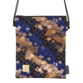 [Senitoshiin] Nishijin Textile Brocade Pochette, Sacoche, Goshuin Book, Shoulder Bag (Lined), Blue Indigo Fan Cherry Blossom, blue