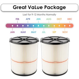 (2 Pack) 9-38754 9 38754 Replacement Cartridge Filter Compatible With Craftsman 9-38754, HEPA Filters for CMXZVBE38754 fit 5 6 8 9 12 14 16 20 32 Gallon shop vacuum, Red Stripe General Purpose