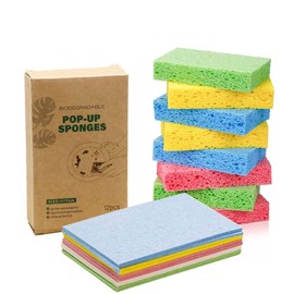 Compressed Cellulose Kitchen Sponges – 100% Natural, Biodegradable & Eco-Friendly – Space-Saving, Non-Scratch Cleaning Sponges for Dishes, Counters & More – 12 Pack