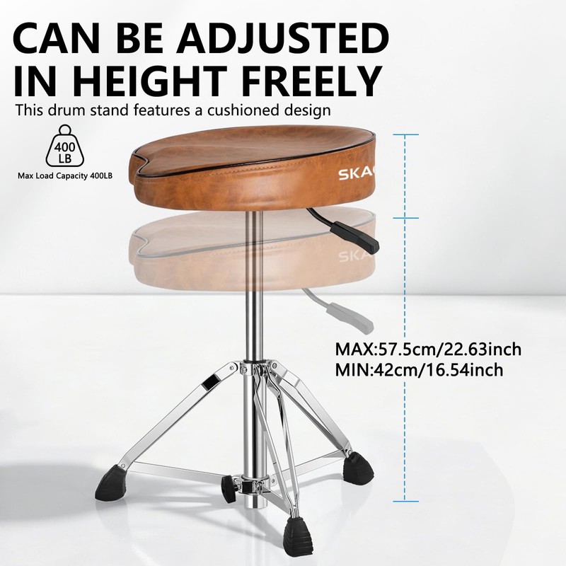 Ergonomic Saddle Hydraulic Drum Throne, Adjustable Stool (Brown)