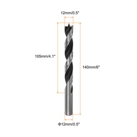 HARFINGTON Brad Point Drill Bits 12mm(30/64") Dia Straight Round Shank Drill Metric Brad Point 4.1" Drilling Depth Spiral Twist Drill Bits for Carpenter Woodworking Plastic Rubber