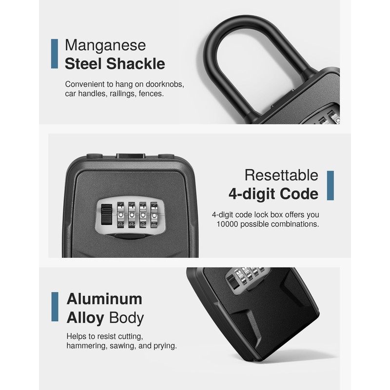 Puroma Large Key Lockbox with Hook, Resettable Combination Code Lock