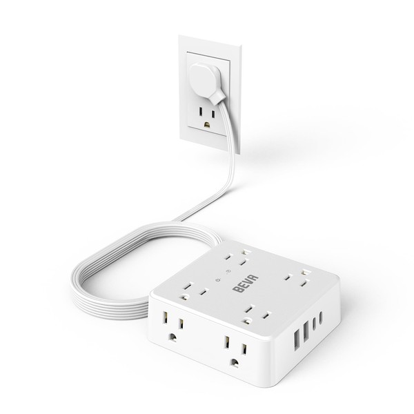 BEVA Surge Protector Power Strip, 5Ft Flat Plug Extension Cord,