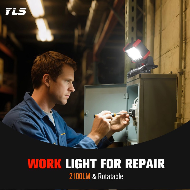 Yls 2 Pack LED Rechargeable Work Light with Clamp, 2100LM
