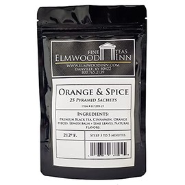 Elmwood Inn Fine Teas, Orange & Spice Black Tea, 25 Pyramid Sachet Tea Bags