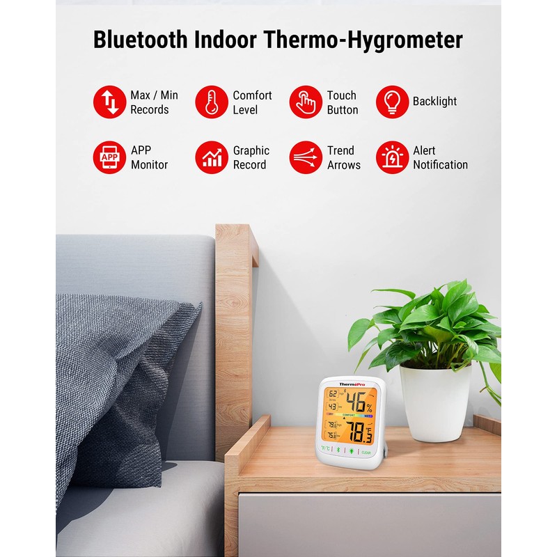 ThermoPro Bluetooth Hygrometer Thermometer, 260FT Wireless Remote Temp and Humidity