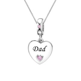 KunBead Dad 18 inch Pink Heart I Love You Family Charm Birthday Pendant Necklace for Women