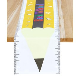 PurpleEssences Back to School Table Runner – 13x72 Inch 100% Cotton Decor for Classroom, Home, Party & First Day Celebrations - Colorful Designs (13 x 72 Inch, Pencil)