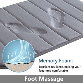 smiry Memory Foam Bath Mat, 60 x 90 cm, Extra Soft Non-Slip Bathroom Mat, Super Absorbent Bath Mats for Bathroom Floor, Machine-Washable Dry Bath Rug Foot Mat, Dark Grey