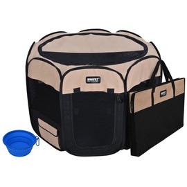 WINiPET 2-Door Folding Soft Pet Playpen (2 Year Warranty), Plus Carrying Bag and Food Grade Silicone Bowl, 10-Size and 12-Color Portable Dog Cat Playpen, Exercise Pen, Indoor & Outdoor Pet Home