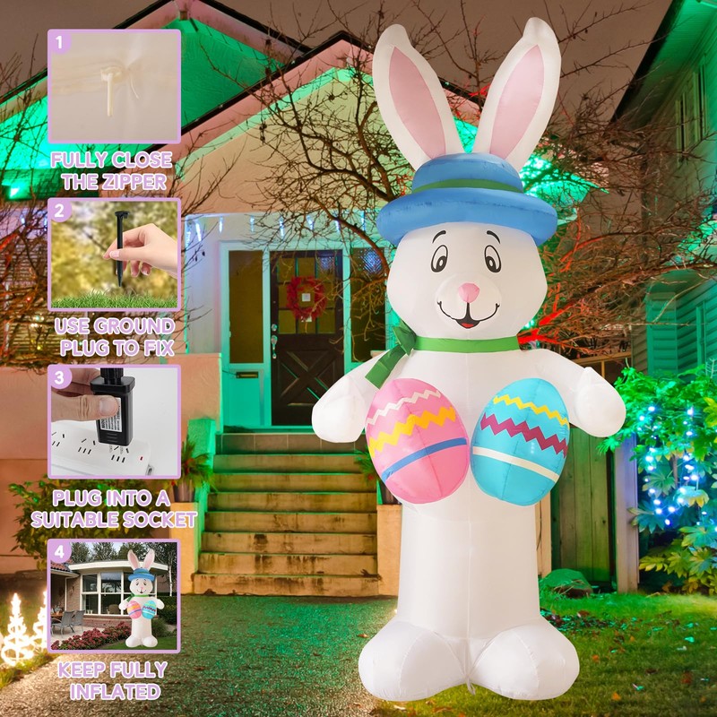 InfleasJoiy 12FT Bunny Holding Egg Easter Inflatable Decoration with Built-in