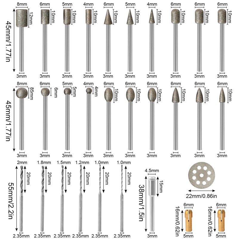 Stone Carving Set Diamond Burr Bits Compatible with Dremel, Cutting