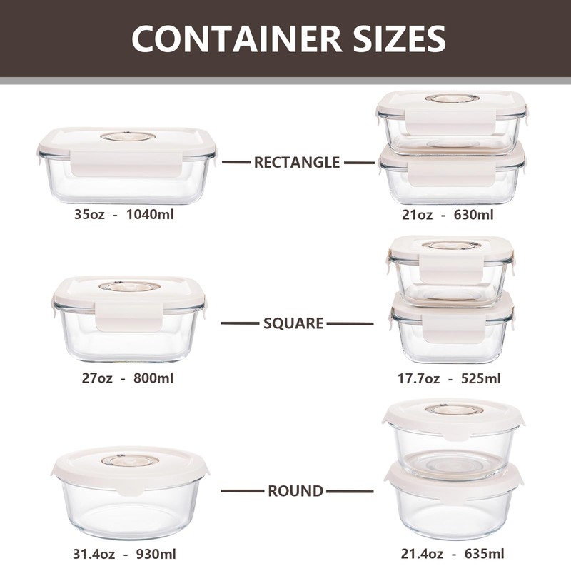 FreshSeal Glass Vacuum Sealable Container Set for Food Storage, 9