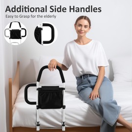 GVHOMILOV Bed Rails for Elderly Adults,Bed Assist Rails with Dual Grab Handles & Storage Pocket,Bed Safety Rails for Easily Getting in & Out, Fits King, Queen, Full, Twin, Support Up to 300lbs